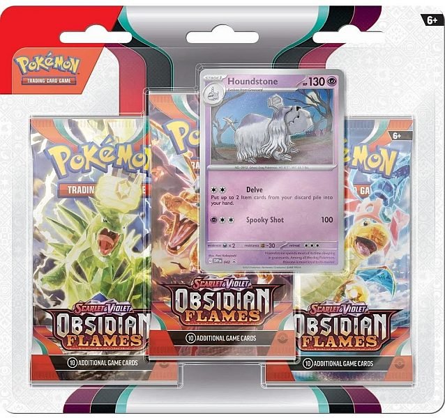 Blister 3-pack: Scarlet & Violet: Obsidian Flames Booster Pakker + Houndstone Black Star Promo - Pocko Monsters