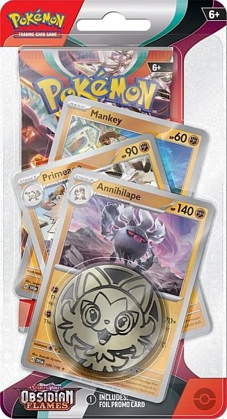 Premium Checklane Blister: 1 Scarlet & Violet: Obsidian Flames Booster Pakke + Annihilape Line Promos & Mønt - Pocko Monsters