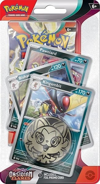 Premium Checklane Blister: 1 Scarlet & Violet: Obsidian Flames Booster Pakke + Kingambit Line Promos & Mønt - Pocko Monsters