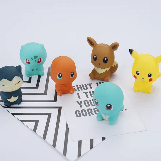 Pokemon bade figurer 6 stk. - Pikachu, Eevee, Snorlax, Charmander, bulbasaur og squirtle - Pocko Monsters