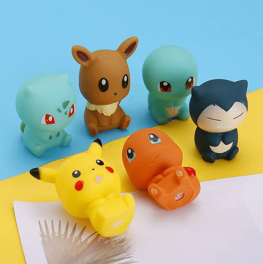 Pokemon bade figurer 6 stk. - Pikachu, Eevee, Snorlax, Charmander, bulbasaur og squirtle - Pocko Monsters