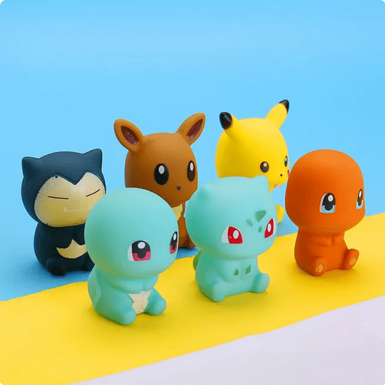 Pokemon bade figurer 6 stk. - Pikachu, Eevee, Snorlax, Charmander, bulbasaur og squirtle - Pocko Monsters