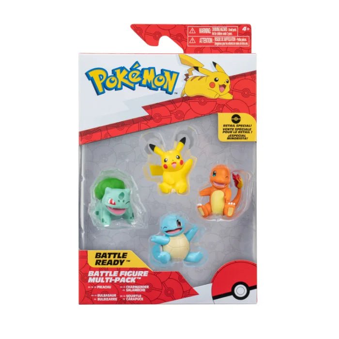 Pokemon Battle Figure 4 pack - Pikachu, Charmander, Bulbasaur og Squirtle - Pocko Monsters