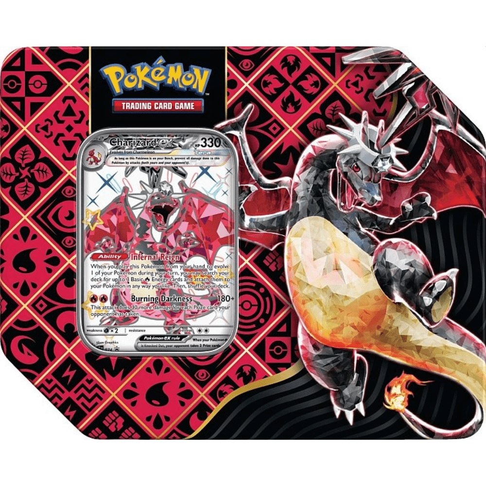 Pokemon: Paldean Fates: Scarlet and Violet SV4.5: Charizard Ex Tin Box (USA VERISON 5 Boosters) - Pocko Monsters