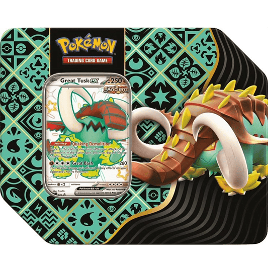 Pokemon: Paldean Fates: Scarlet and Violet SV4.5: IronGreat Tusk Tin Box (USA VERISON 5 Boosters) - Pocko Monsters